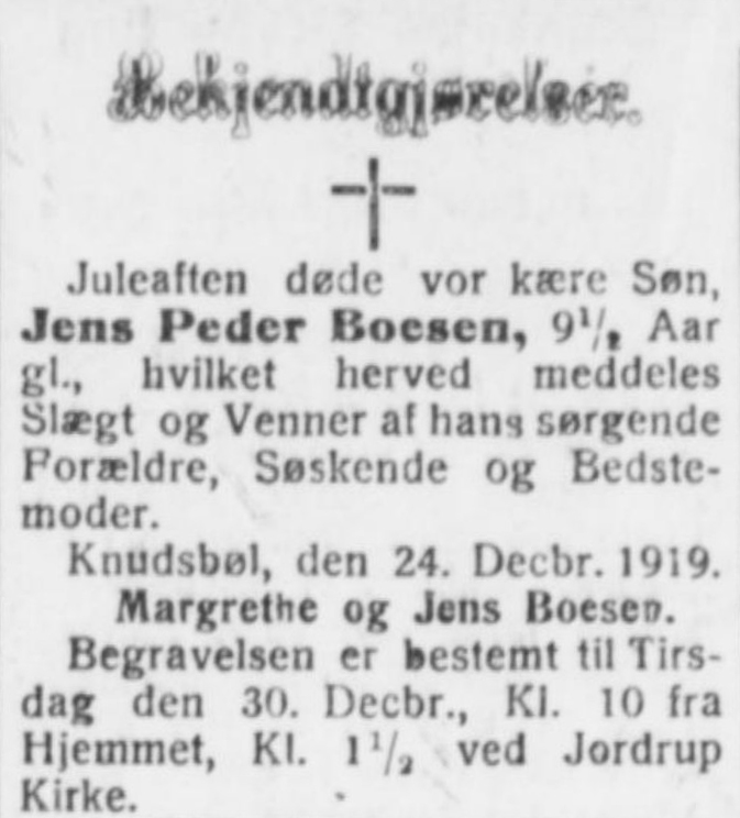 Jens Peder Boesen død.